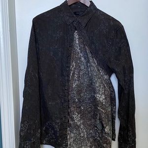 All Saints Mens Medium Long Sleeved Shirt, Dark Brown Print, Never Worn